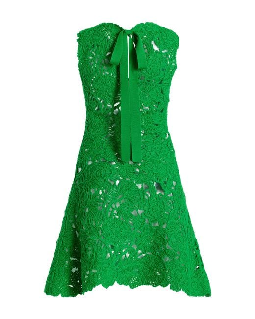 Oscar de la Renta Green Crocheted Cotton Mini Dress