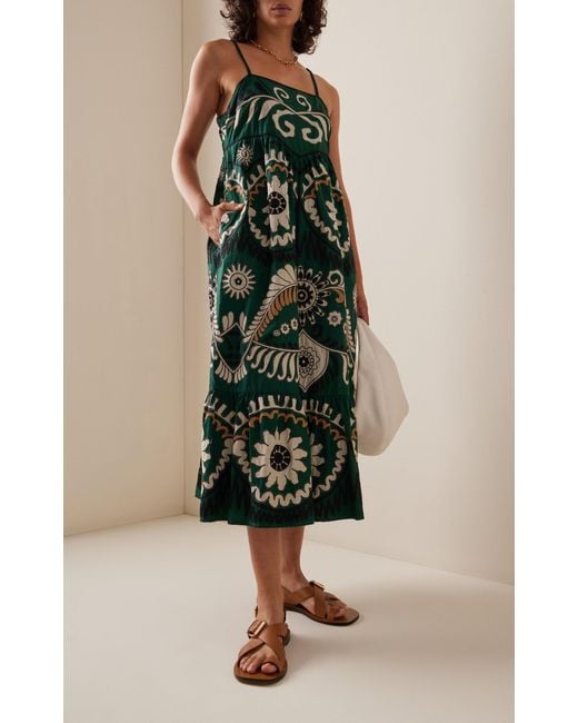 Sea Green Charlough Embroidered Cotton Midi Dress