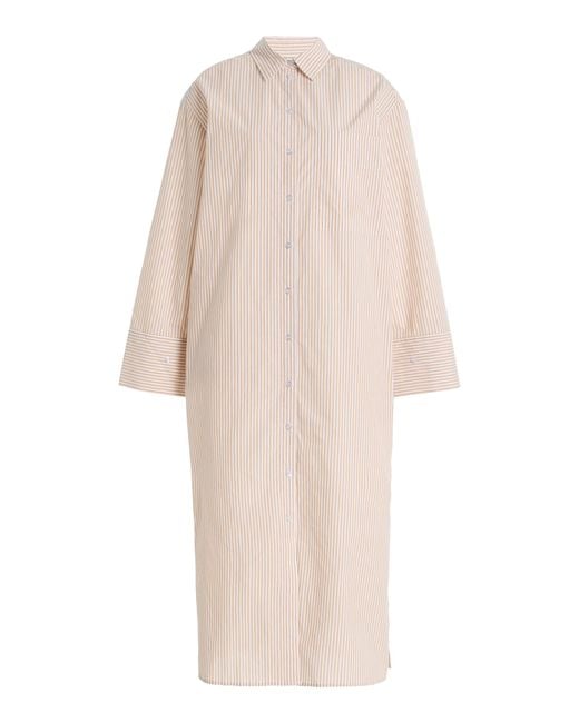 By Malene Birger Natural Perroti Striped Cotton Shirt Midi Dress