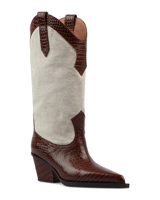 Paris Texas Brown Rosario Leather-trimmed Canvas Western Boots