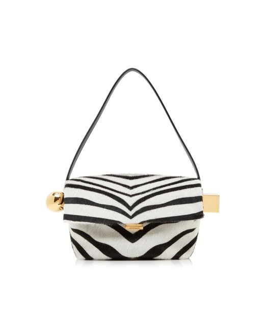 Jacquemus White Le Rond Carre Zebra-print Leather-trimmed Shoulder Bag