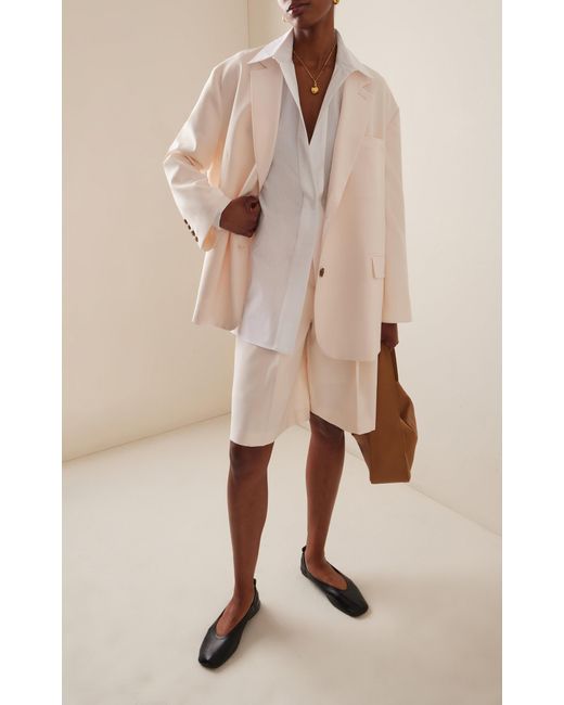 Frankie Shop Natural Exclusive Pleated Suit Shorts