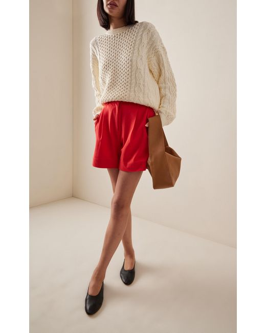 Staud White Tracy Cable-knit Cotton-blend Sweater