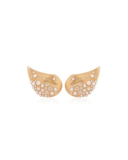 Nada Ghazal White Drop Shine 18K Diamond And Pearl Earrings