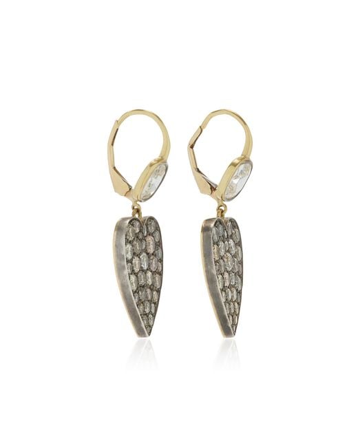 Sylva & Cie Metallic One-of-a-kind Ten Table 18k Yellow Gold Diamond Heart Earrings