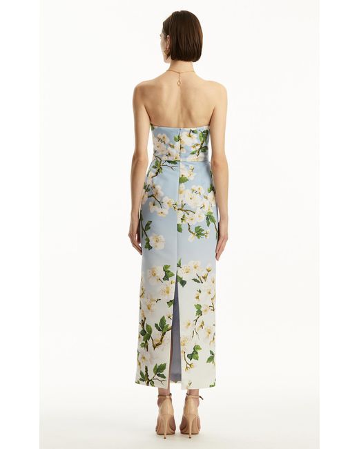 Oscar de la Renta Blue Ombré Embroidered Silk Gown