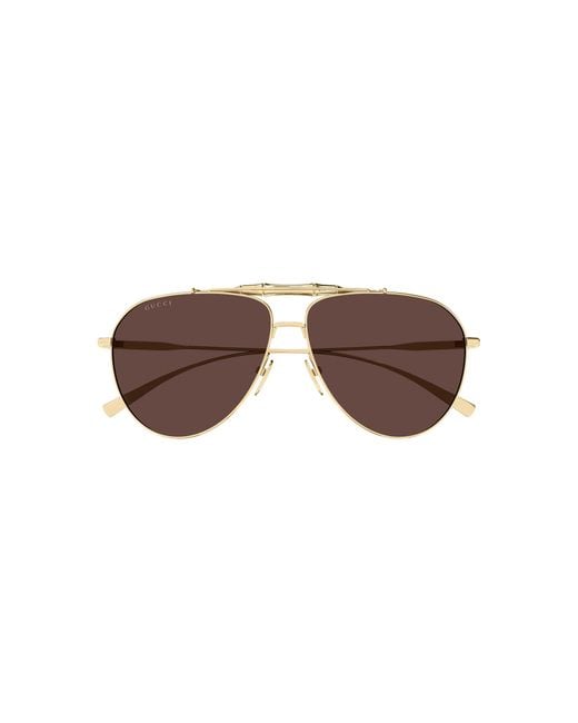 Gucci Brown Aviator-frame Metal Sunglasses