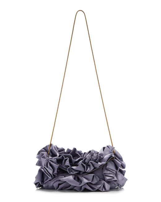 Dries Van Noten Blue Ruffled Satin Envelope Clutch