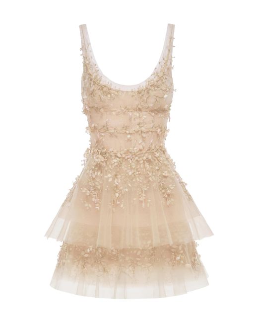 Montsand Natural Brocade-Cotton Tiered Mini Dress