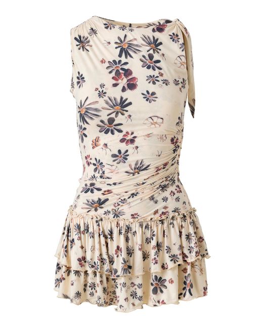 Siedres Natural Floriana Ruffled Jersey Mini Dress