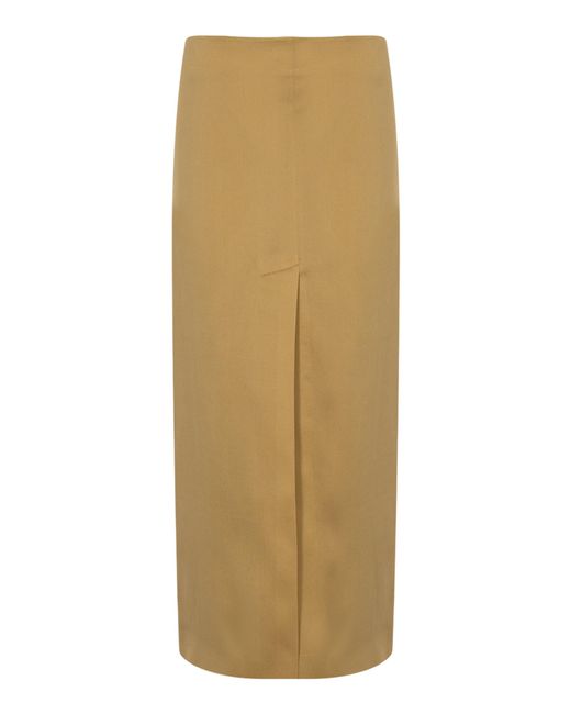 Zeynep Arcay Natural Double Slit Midi Sateen Skirt