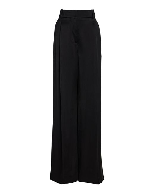 Another Tomorrow Black Exclusive Pleated Satin Wide-Leg Pants