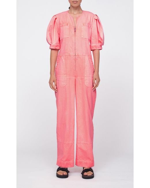 Sea Neon Acid Wash Denim Jumpsuit in 