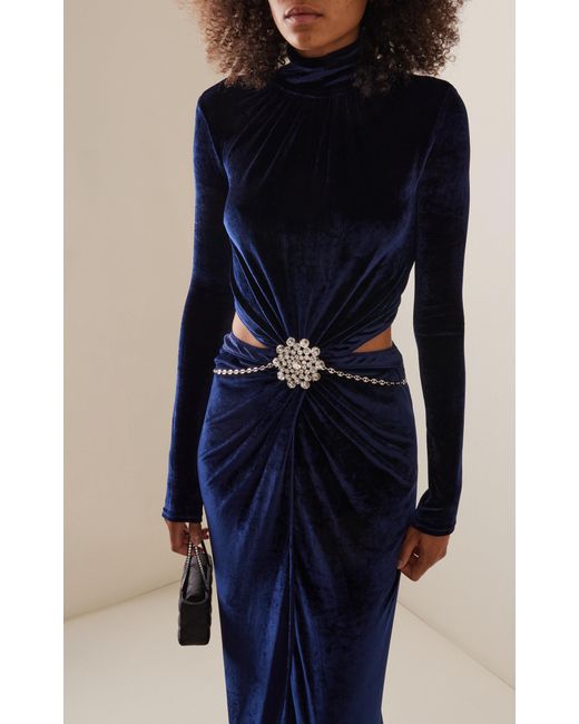 Rabanne Blue Gathered Velvet Maxi Dress