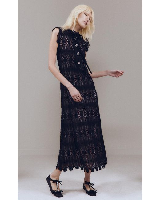 Giambattista Valli Macrame Embroidered Lace Midi Dress in Black Lyst