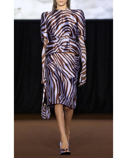 Mugler Black Zebra-Printed Knee-Length Pencil Skirt