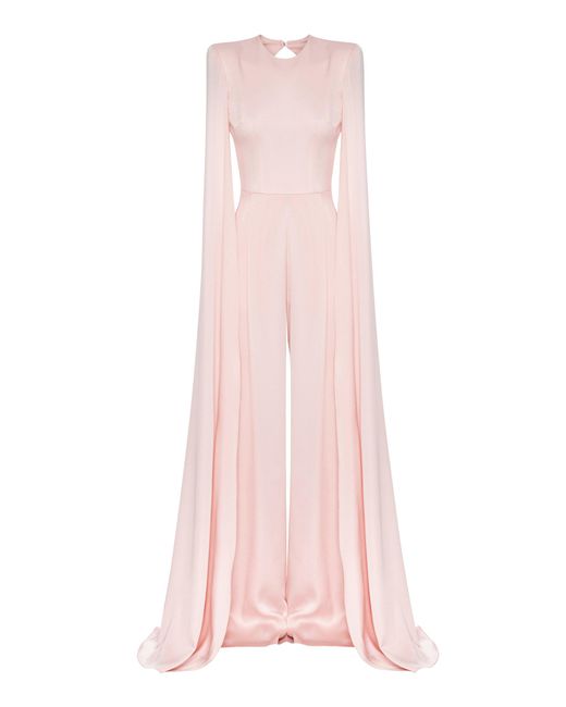 Alex Perry Halston Cape Overlay Satin Jumpsuit in Pink | Lyst