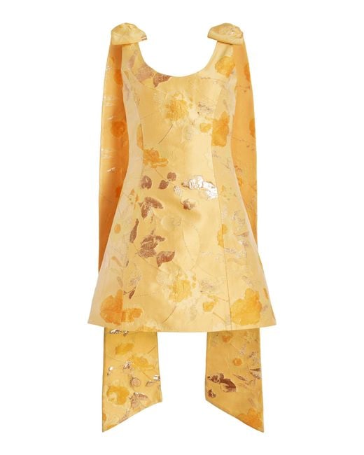 Markarian Yellow Gita Draped Floral Brocade Mini Dress