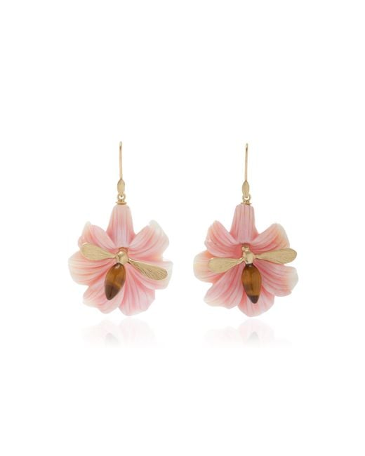 Annette Ferdinandsen Pink Pollinator 14k Yellow Gold Conch, Tiger's Eye Earrings