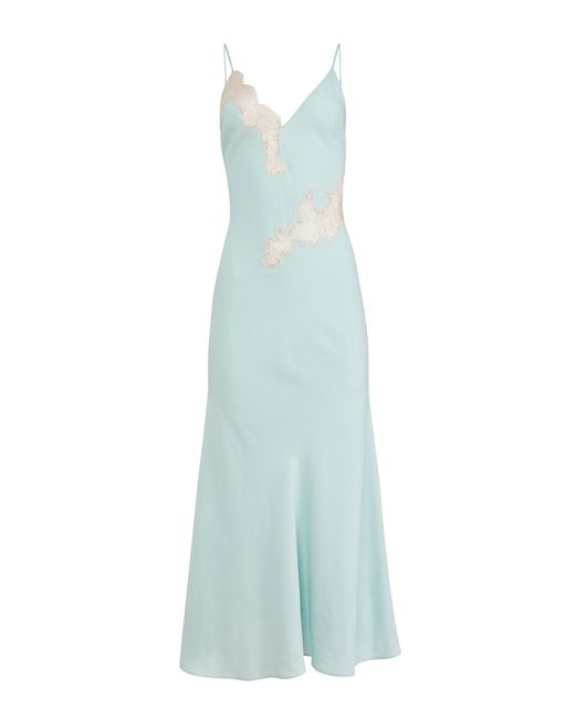 Fleur du Mal Blue Vivienne Lace-Trimmed Silk Maxi Dress