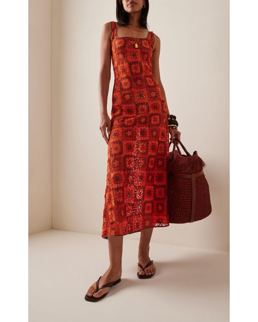 Johanna Ortiz Red Birdsong Crocheted Midi Dress