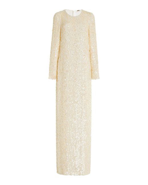 Adam Lippes White Jamis Mother-Of-Pearl Embellished Silk Gown