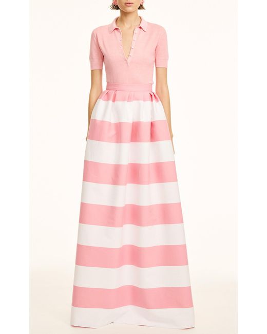 Carolina Herrera Pink Short Sleeve Silk-cotton Polo Top