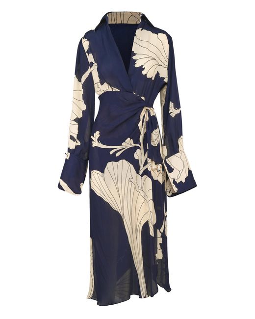 Johanna Ortiz Blue Mysterious Grace Silk Midi Dress