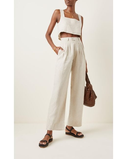 Pleated linen wide-leg pants