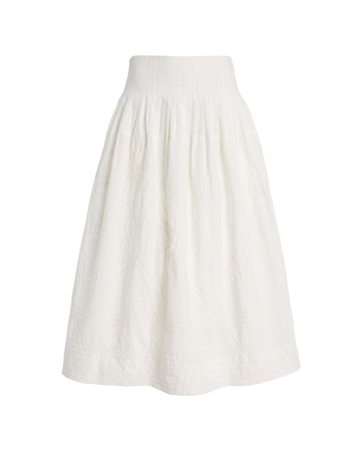 Sea White Camden Shirred Cotton Poplin Midi Skirt