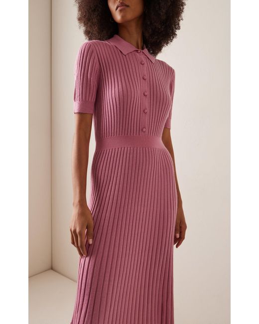 Gabriela Hearst Pink Amor Ribbed Knit Cashmere-silk Polo Midi Dress