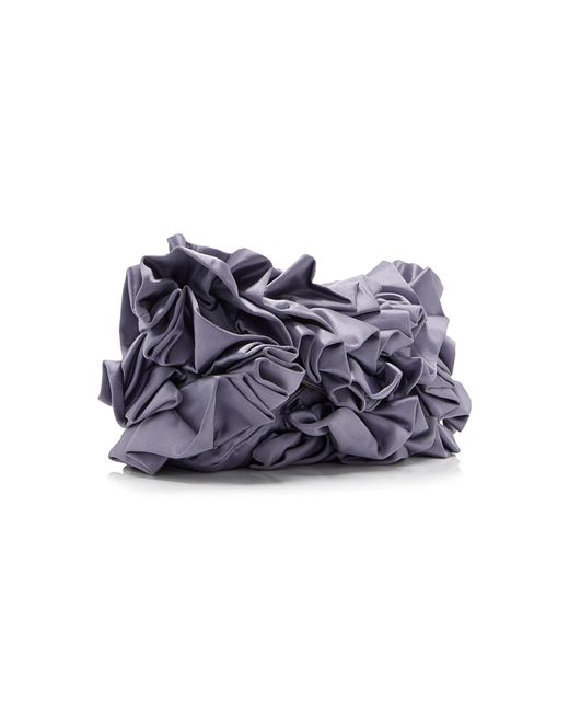 Dries Van Noten Blue Ruffled Satin Envelope Clutch
