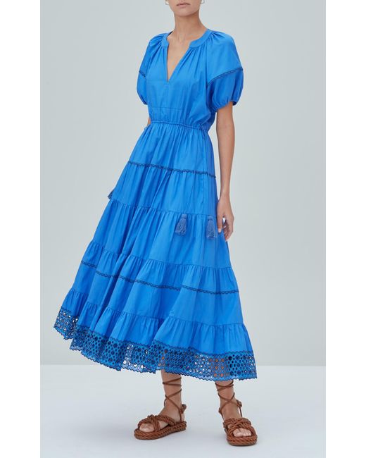 Alexis Blue Raissa Tiered Cotton Midi Dress
