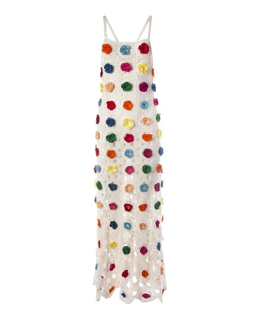 Alejandra Alonso Rojas White Multi Color Flower Stitch Dress