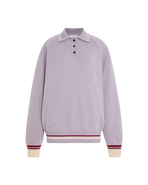 AMIYA Purple Yale Relaxed Wool Polo Top