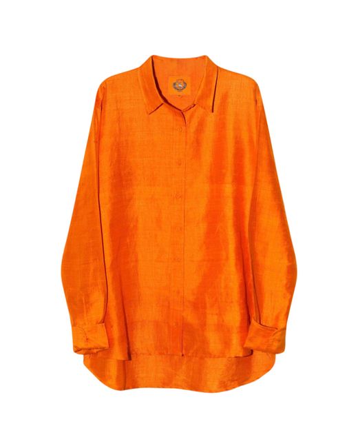 Coniglio Palm Beach Orange Classic Relaxed Silk Button-Down Shirt