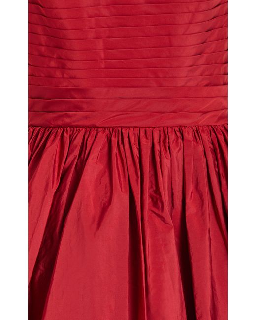 Elie Saab Red Off-the-shoulder Cape-effect Pleated Taffeta Gown