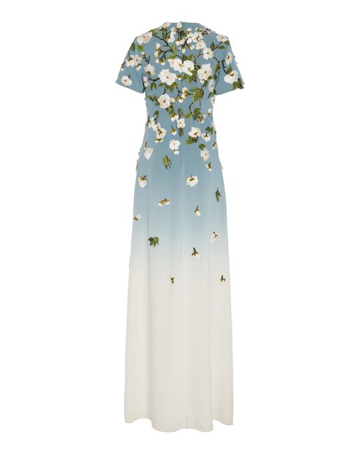 Oscar de la Renta White Embroidered Stretch-Silk Gown
