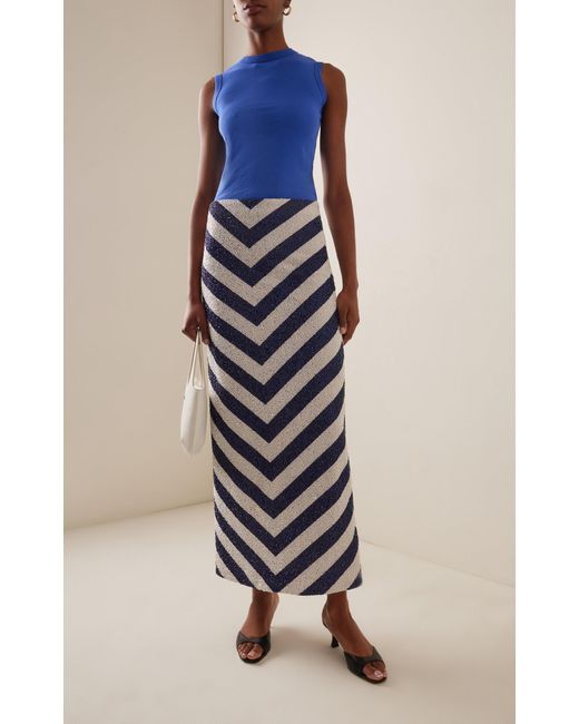 Staud Blue St. Tropez Beaded Chevron Jersey Maxi Skirt