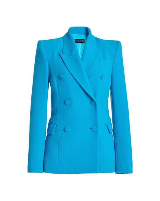 Sergio Hudson Blue Double-breasted Wool Crepe Blazer Jacket