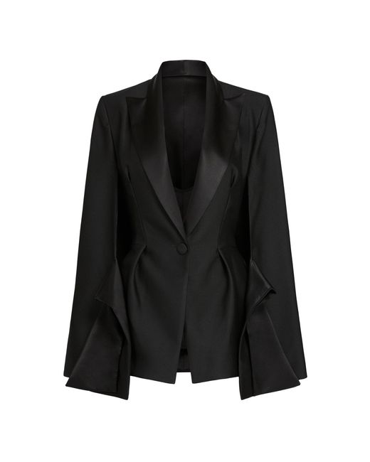 Maticevski Black Chain Wool-Silk Cape Jacket