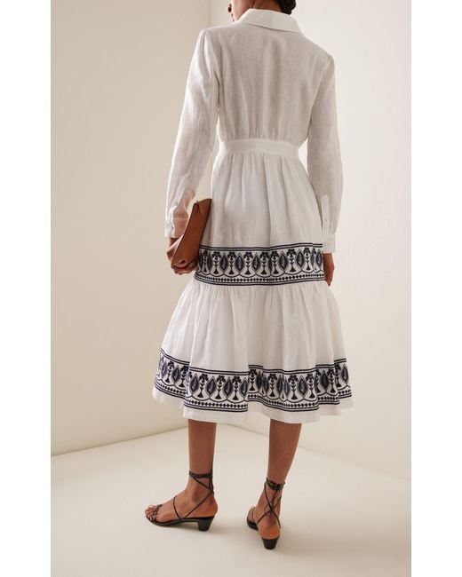 ANDRES OTALORA White Exclusive Mirana Embroidered Linen Midi Dress