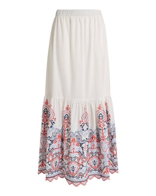 Etro White Patterned Cotton-Blend Maxi Skirt