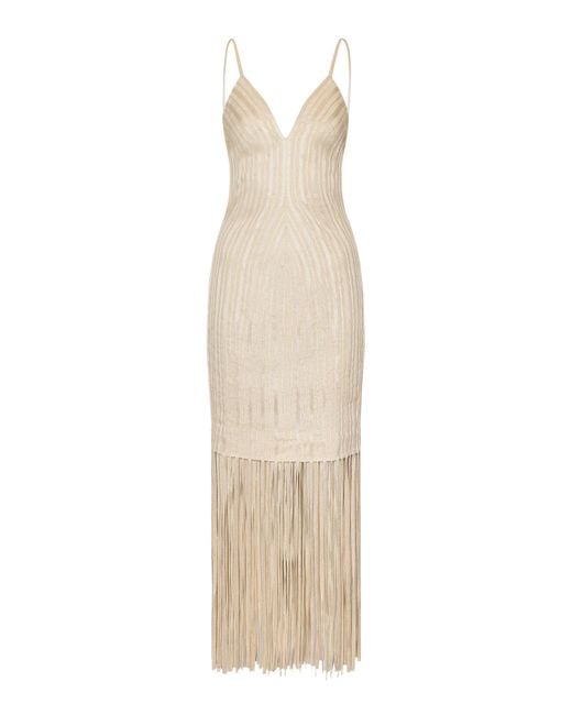 ANDRES OTALORA Natural M/Area Lenta Fringed Maxi Dress