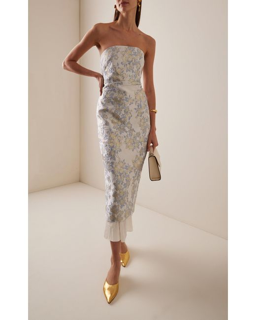 Anna Quan Aelin Strapless Brocade Midi Dress in White | Lyst Australia