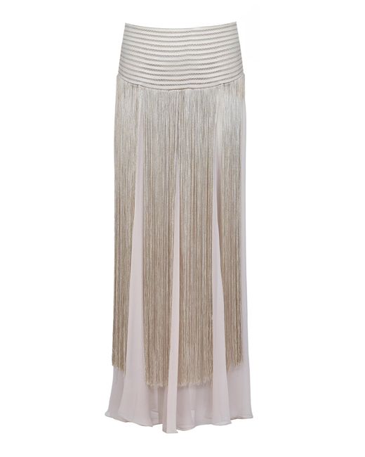 Francesca Miranda White Golden Thread Silk Maxi Skirt
