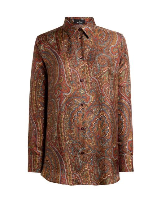 Etro Brown Printed Silk. Button-Down Shirt