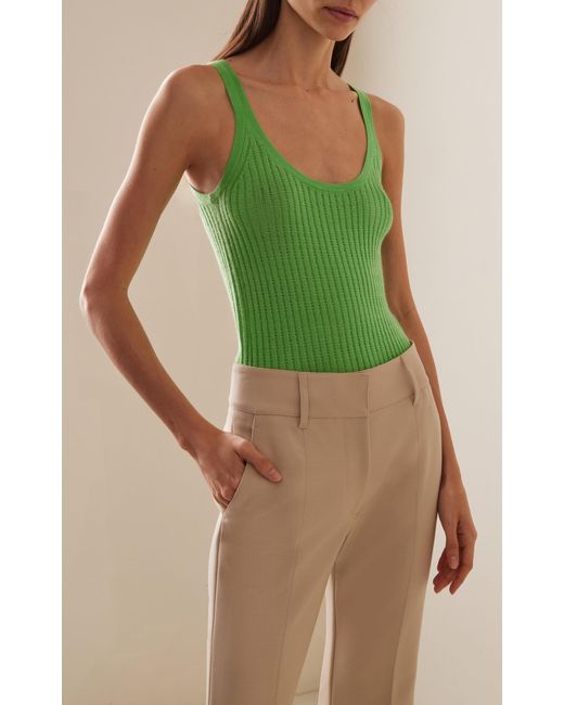 Gabriela Hearst Green Nevin Pointelle-knit Cashmere-silk Tank Top