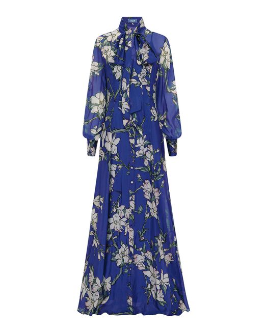 LEO LIN Blue Lilith Silk-Blend Maxi Dress