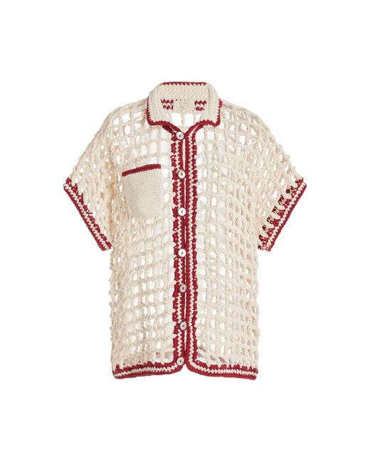 Nia Thomas Pink Sessa Crocheted Cotton Shirt